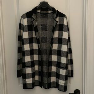 Talbots Buffalo Check Open Front Sweater, Black and White, Women’s size XS